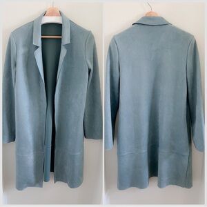 Zara Blue Vegan Suede Long Open Trench Coat Jacket